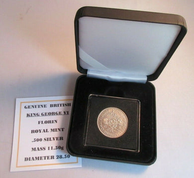 1938 KING GEORGE VI FLORIN TWO SHILLINGS COIN aUNC .500 SILVER IN CAPSULE & BOX