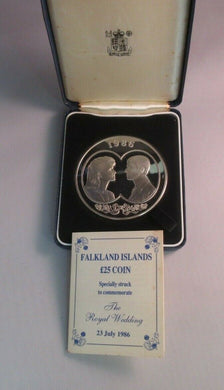 Andrew and Fergie Wedding 1986 5oz Silver Proof Falkland Islands £25 Coin BoxCOA