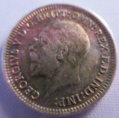 1926 KING GEORGE V BARE HEAD .500 SILVER aUNC 3d THREE PENCE COIN IN CLEAR FLIP