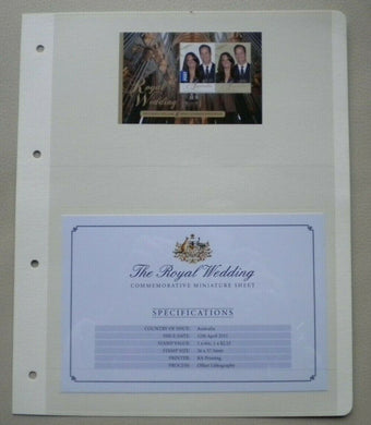 2011 ROYAL WEDDING WILLIAM & CATHERINE 29APRIL2011 AUSTRALIA MINIATURE SHEET MNH