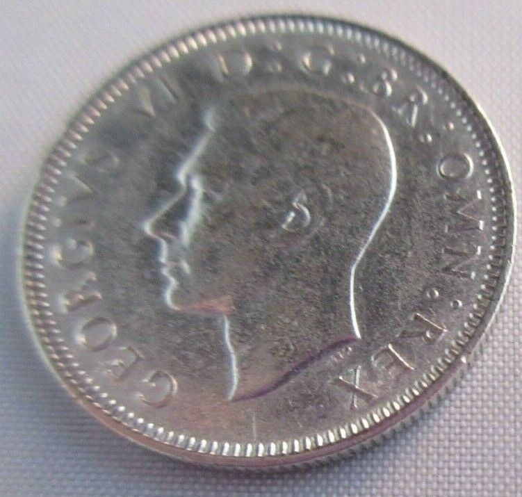 1946 KING GEORGE VI BARE HEAD .500 SILVER aUNC ONE SHILLING COIN & CLEAR FLIP S1