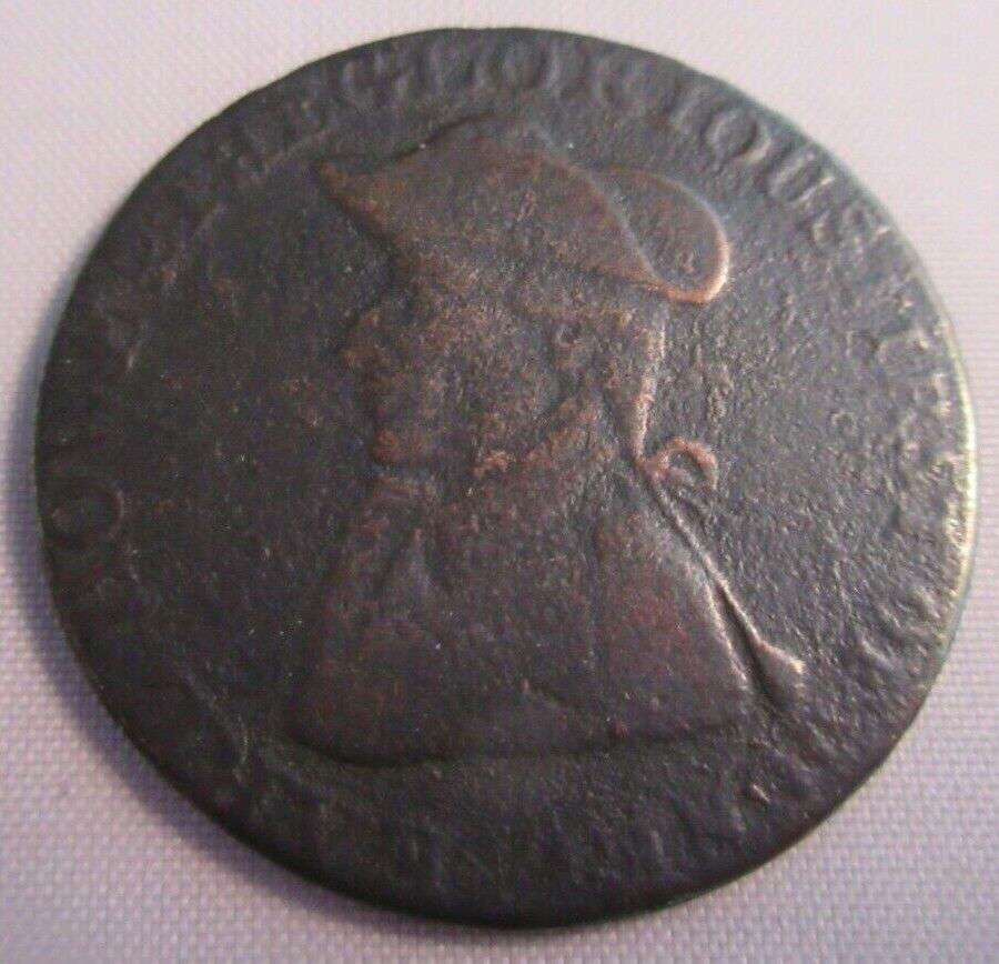 1791 EARL HOWE LIVERPOOL HALF PENNY COIN CHANNEL FLEET BEAT THE FRENCH IN FLIP