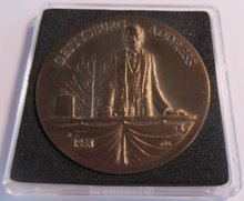 Load image into Gallery viewer, 1961 ABRAHAM LINCOLN GETTYSBURG ADDRESS ANTIQUE BRONZE MEDAL BOX &amp; COA
