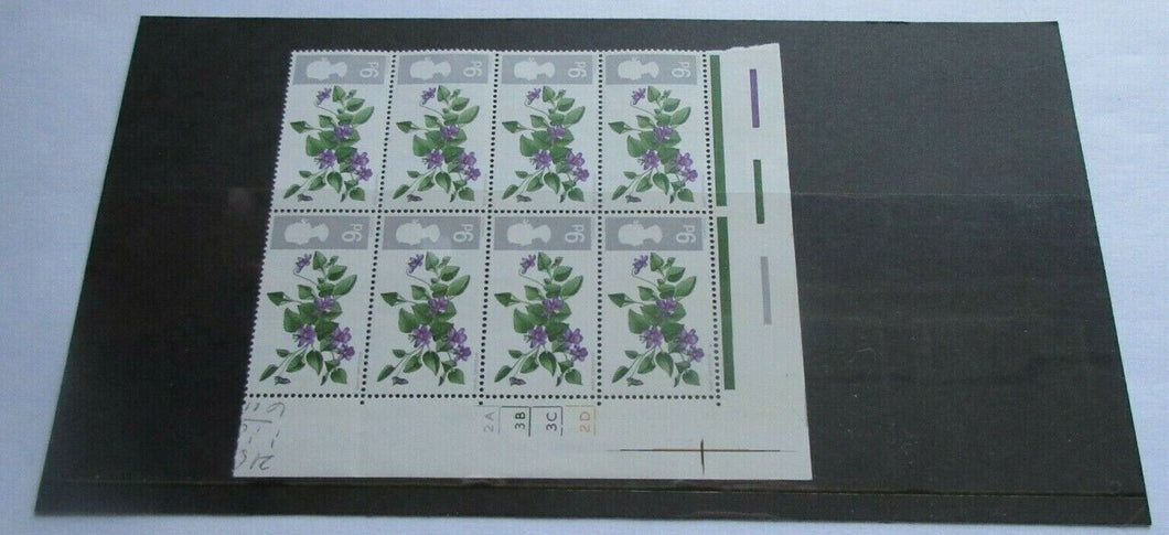 1967 FLOWERS 9d BLOCK OF 8 STAMPS MNH WITH CLEAR FRONTED STAMP HOLDER