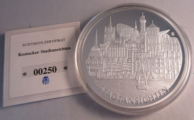 2012 ROSTOCK GERMANY CITYSCAPES 70MM MEDALLION SILVER PLATED PROOF CAPSULE & COA