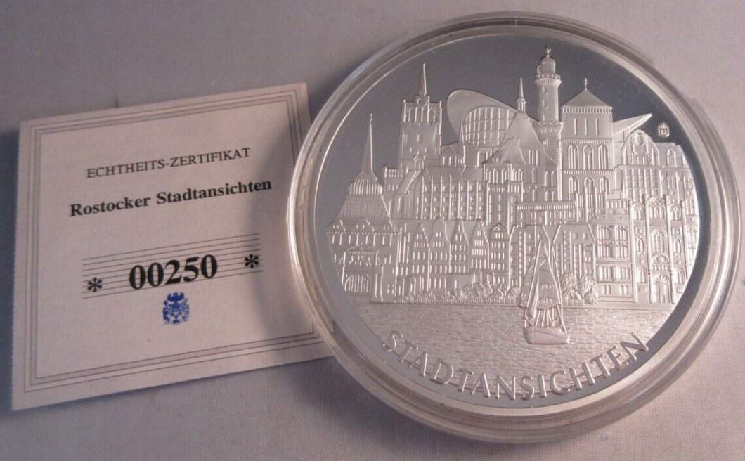 2012 ROSTOCK GERMANY CITYSCAPES 70MM MEDALLION SILVER PLATED PROOF CAPSULE & COA