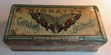 1886 HIGNETT BROS & CO GOLDEN BUTTERFLY VERY RARE TIN INTERNATIONAL HEALTH EXPO