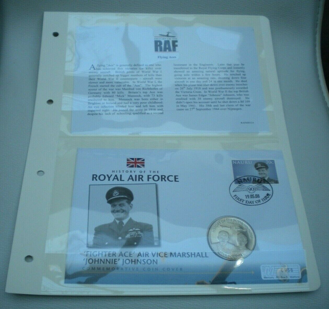 2008 FIGHTER ACE AIR VICE MARSHALL JOHNNIE JOHNSON, RAF PROOF £5 COIN COVER PNC