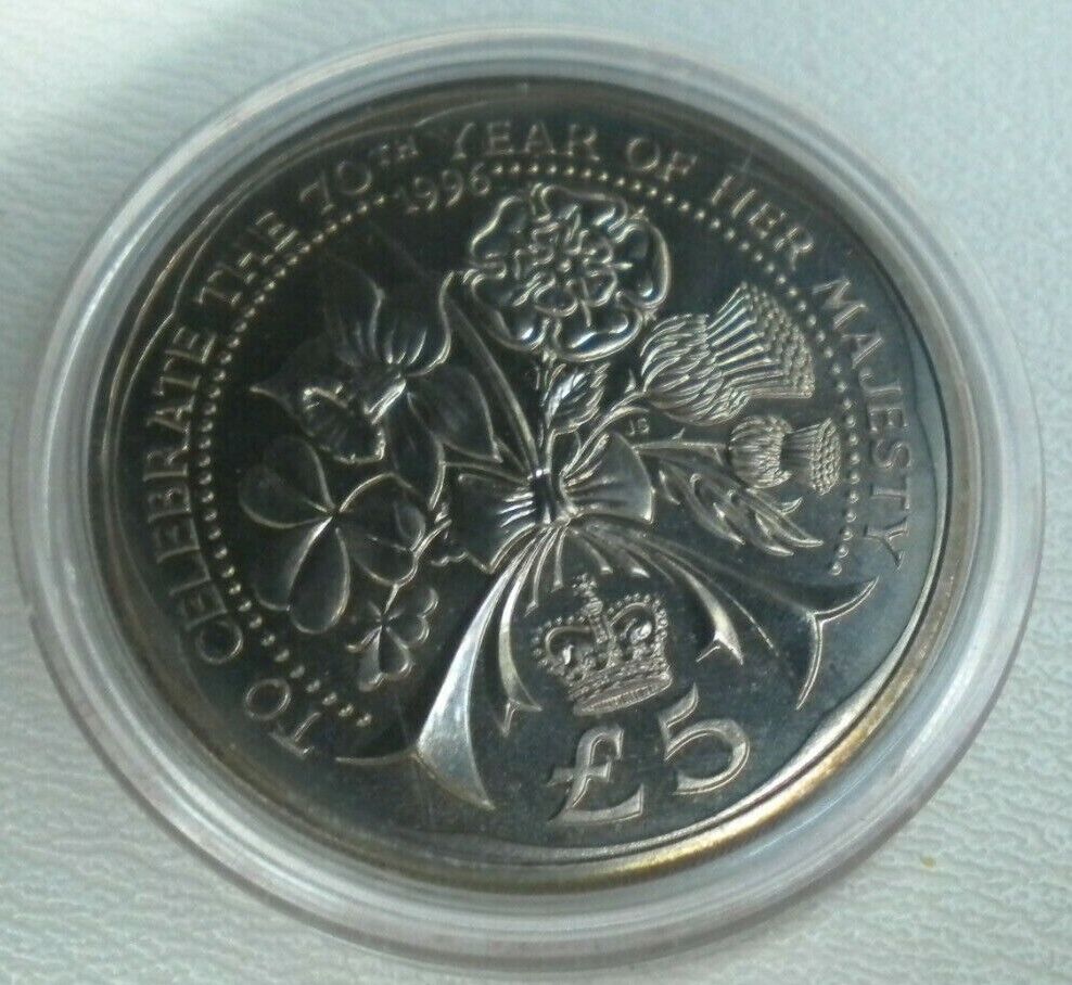 1996 ROYAL MINT TO CELEBRATE 70TH ANNIVERSARY OF HER MAJESTY ALDERNEY £5 COIN