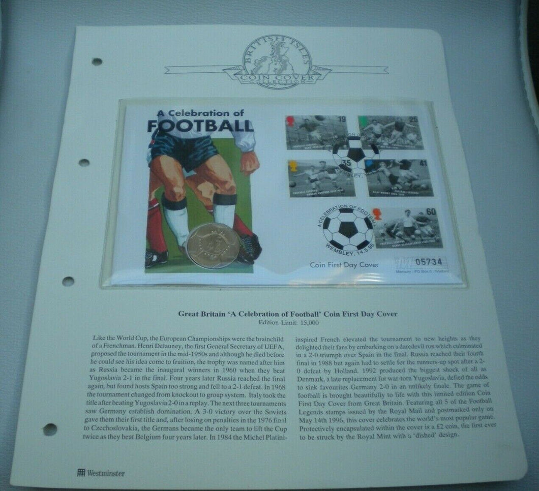 1996 A CELEBRATION OF FOOTBALL BUNC £2 COIN COVER PNC, STAMPS, POSTMARKS & INFO