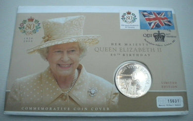 2006 HM QUEEN ELIZABETH II 80TH BIRTHDAY BUNC £5 COIN COVER PNC STAMPS P/M COA