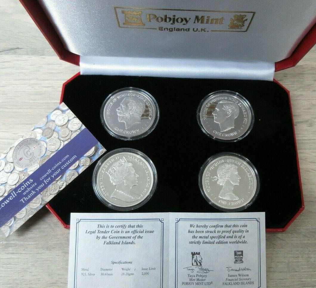 2017 HOUSE OF WINDSOR 4 X 1OZ SILVER PROOF COIN SET FALKLAND ISLANDS ONE CROWN