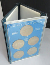 Load image into Gallery viewer, 1965 - 1981 UNITED KINGDOM CROWNS 5 COIN SET WITH ROYAL MINT BLUE BOOK
