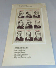 Load image into Gallery viewer, 1986 INTERNATIONAL STAMP SHOW PRESIDENTS OF THE UNITED STATES MNH 4 SHEETS
