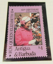 Load image into Gallery viewer, 1986 QUEEN ELIZABETH II 60TH BIRTHDAY ANTIGUA &amp; BARBUDA STAMPS &amp; ALBUM SHEET
