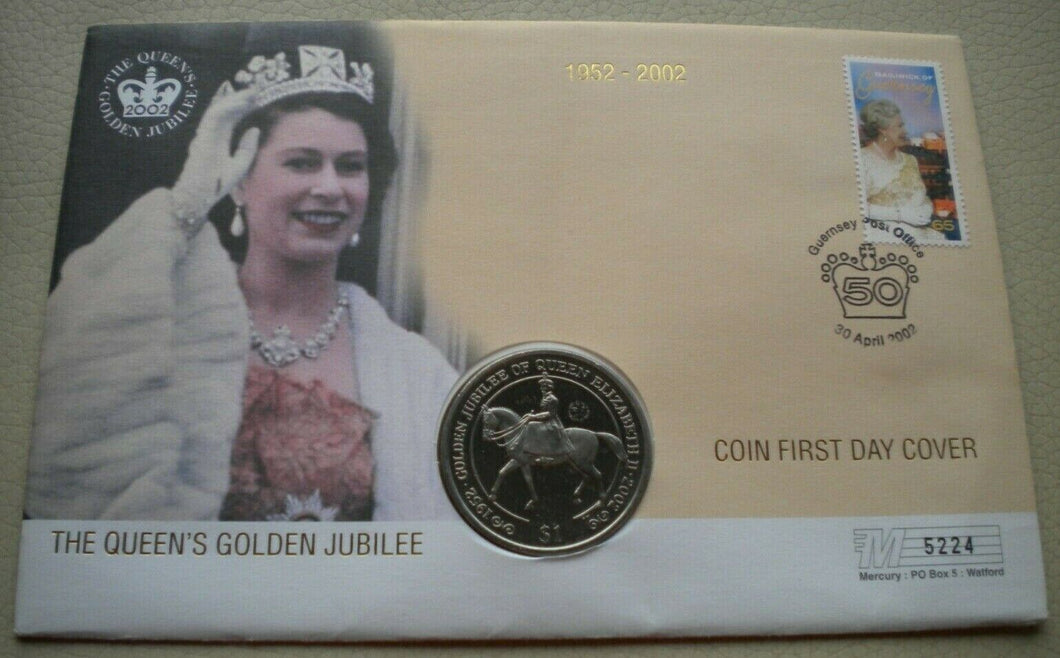 2002 HM THE QUEEN'S GOLDEN JUBILEE 1952-2002 BUNC ONE DOLLAR COIN COVER PNC