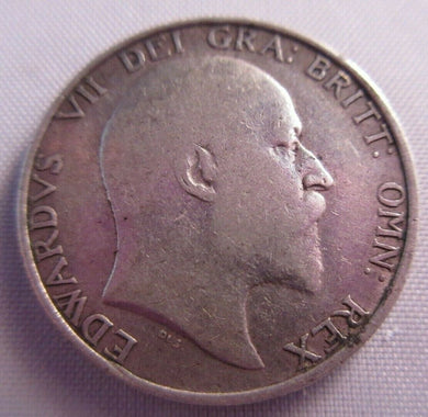 1902 KING EDWARD VII BARE HEAD VF .925 SILVER ONE SHILLING COIN IN CLEAR FLIP