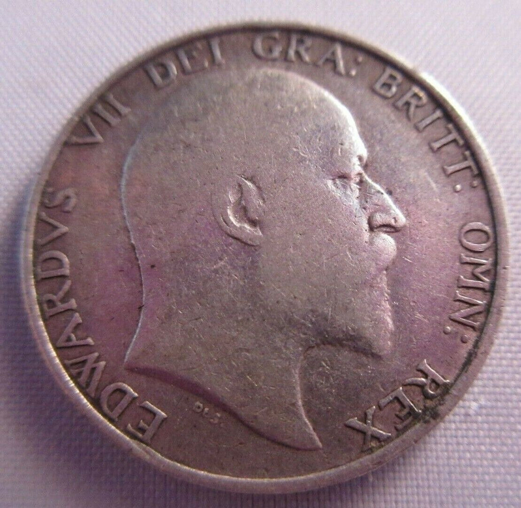 1902 KING EDWARD VII BARE HEAD VF .925 SILVER ONE SHILLING COIN IN CLEAR FLIP