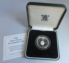 Load image into Gallery viewer, 1994 £2 TERCENTENARY OF THE BANK OF ENGLAND SILVER PROOF TWO POUND COIN BOXED
