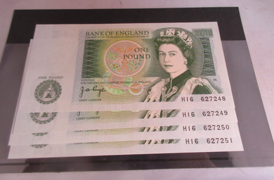 1978 Bank of England Page 4 X £1 Banknotes Unc  Number Run H16 627248/49/50/51