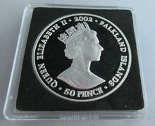 Load image into Gallery viewer, 2002 QEII GOLDEN JUBILEE QUEENS CROWN 50P CROWN SILVER COLOURED PROOF &amp; BOX
