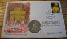 Load image into Gallery viewer, 2002 HM THE QUEEN&#39;S GOLDEN JUBILEE, FALKLAND ISLAND BUNC 50p CROWN COIN PNC
