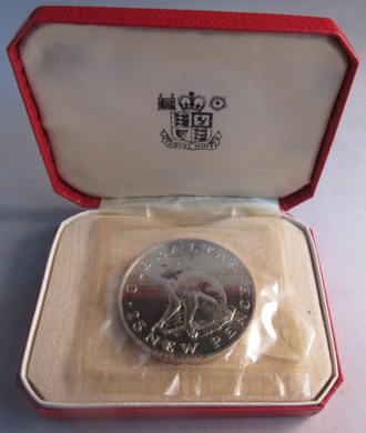 1971 QEII BARBARY MACAQUE PROOF GIBRALTAR 25 PENCE CROWN SEALED COIN & BOXED