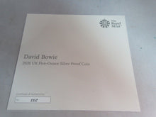 Load image into Gallery viewer, 2020 UK DAVID BOWIE FIVE OUNCE 5OZ SILVER PROOF COIN BOX AND COA
