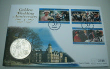 Load image into Gallery viewer, 1947-1997 GOLDEN WEDDING ANNIVERSARY, £5 CROWN COIN FIRST DAY COVER PNC &amp; INFO
