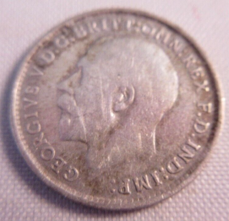 1919 KING GEORGE V BARE HEAD .925 SILVER 3d THREE PENCE COIN IN CLEAR FLIP
