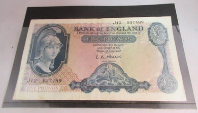 1961 O'BRIEN BRITANNIA FIVE POUND £5 NOTE JULY 1961 VF+ J12 037489