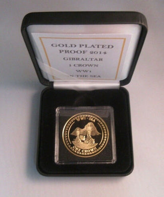 WW1 - In the Sea 2014 Gold Plated Proof 1oz Gibraltar 1 Crown Coin BoxCOA