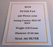 Load image into Gallery viewer, 2019 PETER PAN QUEEN ELIZABETH II IOM SILVER PROOF 50p FIFTY PENCE BOX &amp; COA
