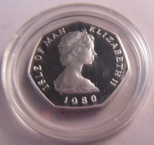 Load image into Gallery viewer, 1980 CHRISTMAS 50P FIFTY PENCE SILVER PROOF IOM 50P WITH COA &amp; PRESENTATION BOX
