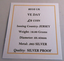 Load image into Gallery viewer, 2010 VE DAY QUEEN ELIZABETH II JERSEY SILVER PROOF £2 COIN BOX &amp; COA
