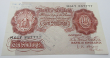 Load image into Gallery viewer, 1950 BANK OF ENGLAND MARCH 1950 O&#39;BRIEN UNC 10 SHILLING BANK NOTE H64Y 887777
