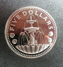 Load image into Gallery viewer, 1974 SILVER PROOF $5 SHELL FOUNTAIN IN BRIDGETOWN BARBADOS COIN JOHN PINCHES

