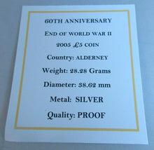 Load image into Gallery viewer, 2005 60TH ANNIVERSARY END OF WORLD WAR II S/PROOF £5 COIN BOX &amp; COA
