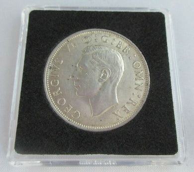 1940 KING GEORGE VI BARE HEAD .500 SILVER aUNC HALF CROWN IN QUADRANT CAPSULE