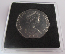 Load image into Gallery viewer, 1983 QEII MANX TT ROAD RACE RON HASLAM MINT MARK AA FIFTY PENCE COIN BOX &amp; COA
