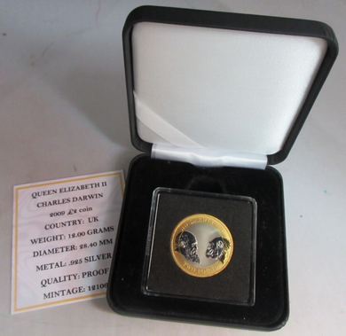2009 QUEEN ELIZABETH II CHARLES DARWIN SILVER PROOF £2 TWO POUND COIN BOXED