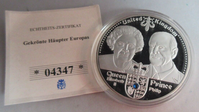 2012 ROYAL DYNASTIES OF EUROPE QEII & PRINCE PHILIP S/PLATED PROOF MEDAL & COA