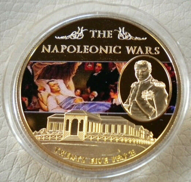 2013 THE NAPOLEONIC WARS GOLD PLATED TWENTY FIVE PENCE CROWN WITHIN CAPSULE