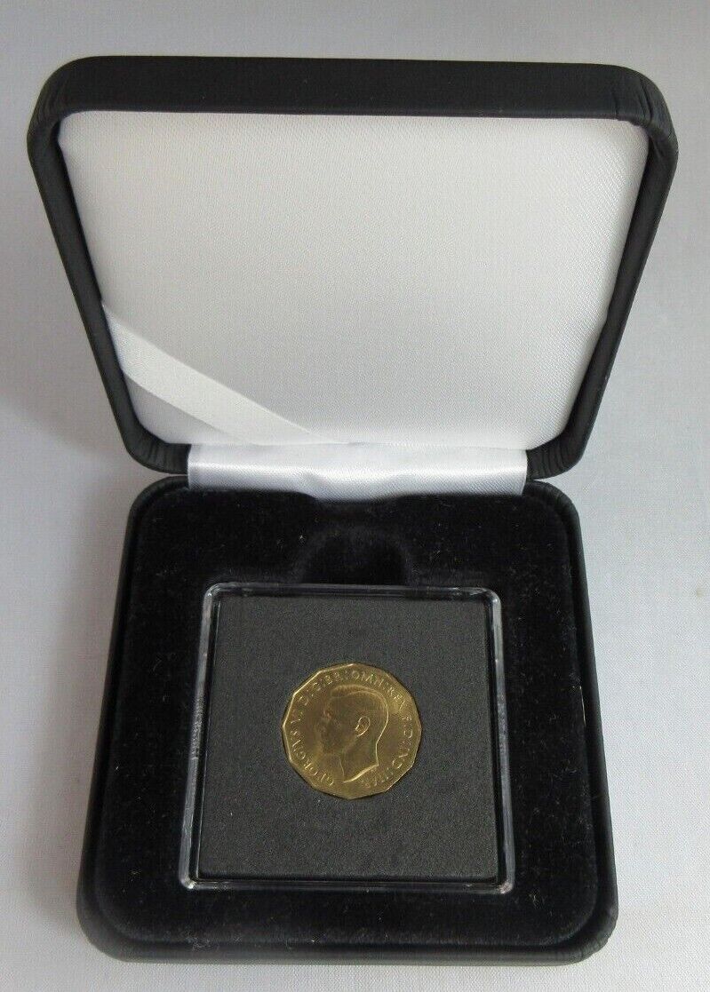 1937 GEORGE VI BRASS THRUPENCE PROOF THREE PENCE IN QUAD CAPSULE & BOX