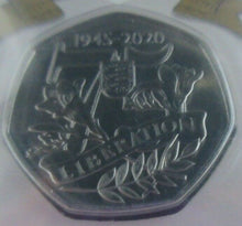 Load image into Gallery viewer, 1945-2020 LIBERATION SET OF TWO BUNC JERSEY &amp; GUERNSEY FIFTY PENCES 50P 2 PACK
