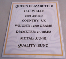 Load image into Gallery viewer, 2021 H G WELLS QEII BUNC £2 TWO POUND COIN WITH QUAD CAPSULE &amp; COA
