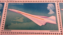 Load image into Gallery viewer, 1969 CONCORDE IN FLIGHT GOAMAN HARRISON 4d FULL SHEET 120 STAMPS MNH DAMAGE PERF
