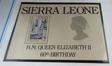 Load image into Gallery viewer, 1986 QUEEN ELIZABETH II 60TH BIRTHDAY SIERRA LEONE STAMPS &amp; ALBUM SHEET
