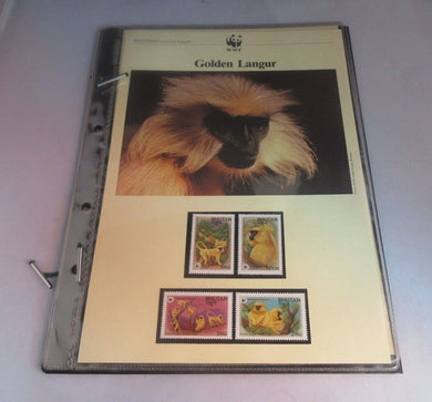 Golden Langur WWF Info Sheets Exclusive Stamps from Bhutan and FDC's
