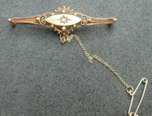 Load image into Gallery viewer, Beautiful Antique 15Ct Gold Diamond Set Bar Brooch With Safety Chain cased
